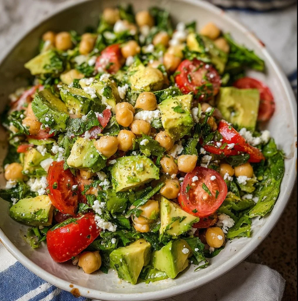 Chickpea Avocado Salad with fresh vegetables and dressing
