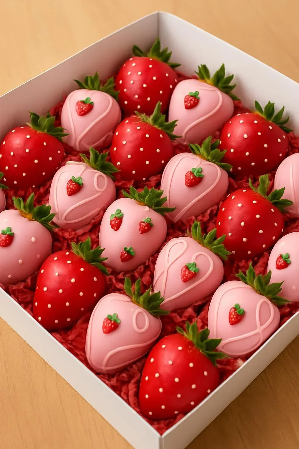 A plate of freshly dipped chocolate covered strawberries ready to enjoy.