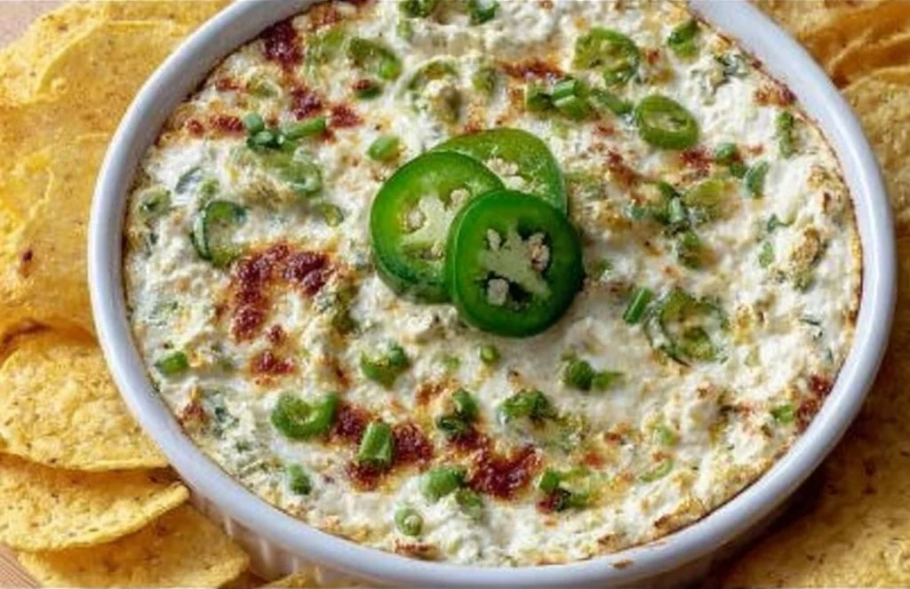 Cottage Cheese Jalapeño Popper Dip served in a bowl with chips