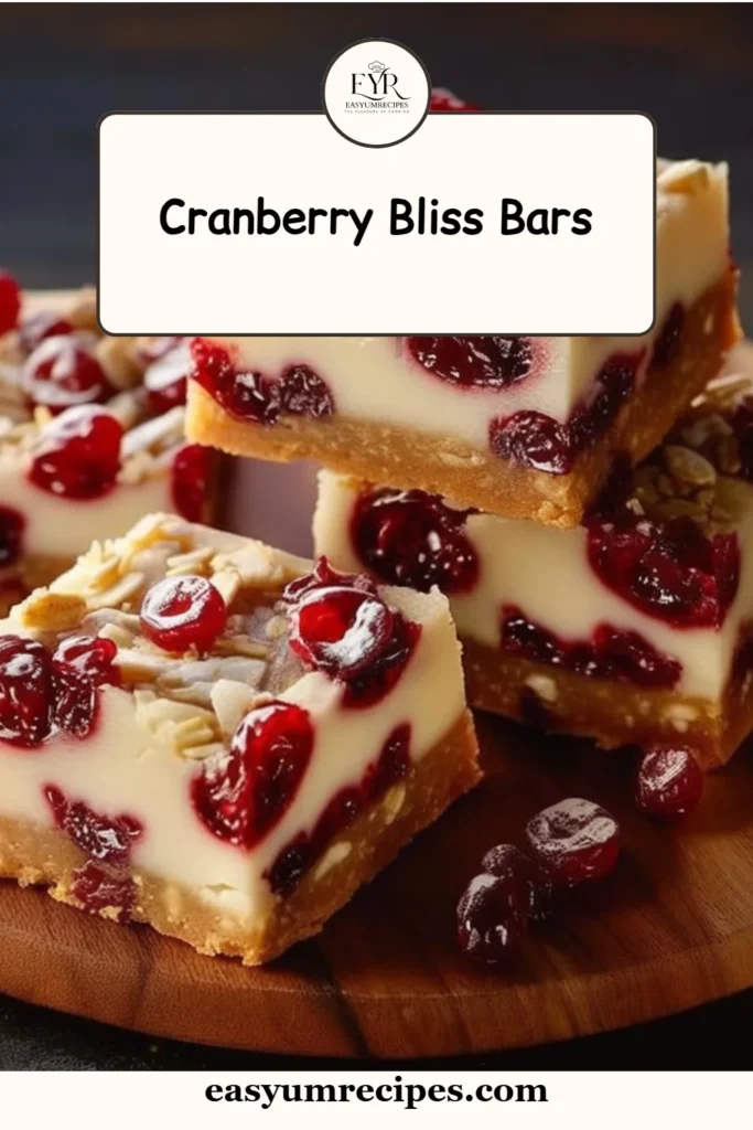 Homemade Cranberry Bliss Bars with frosting and cranberries