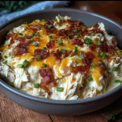 Creamy slow cooker crack chicken dish with ingredients showcased