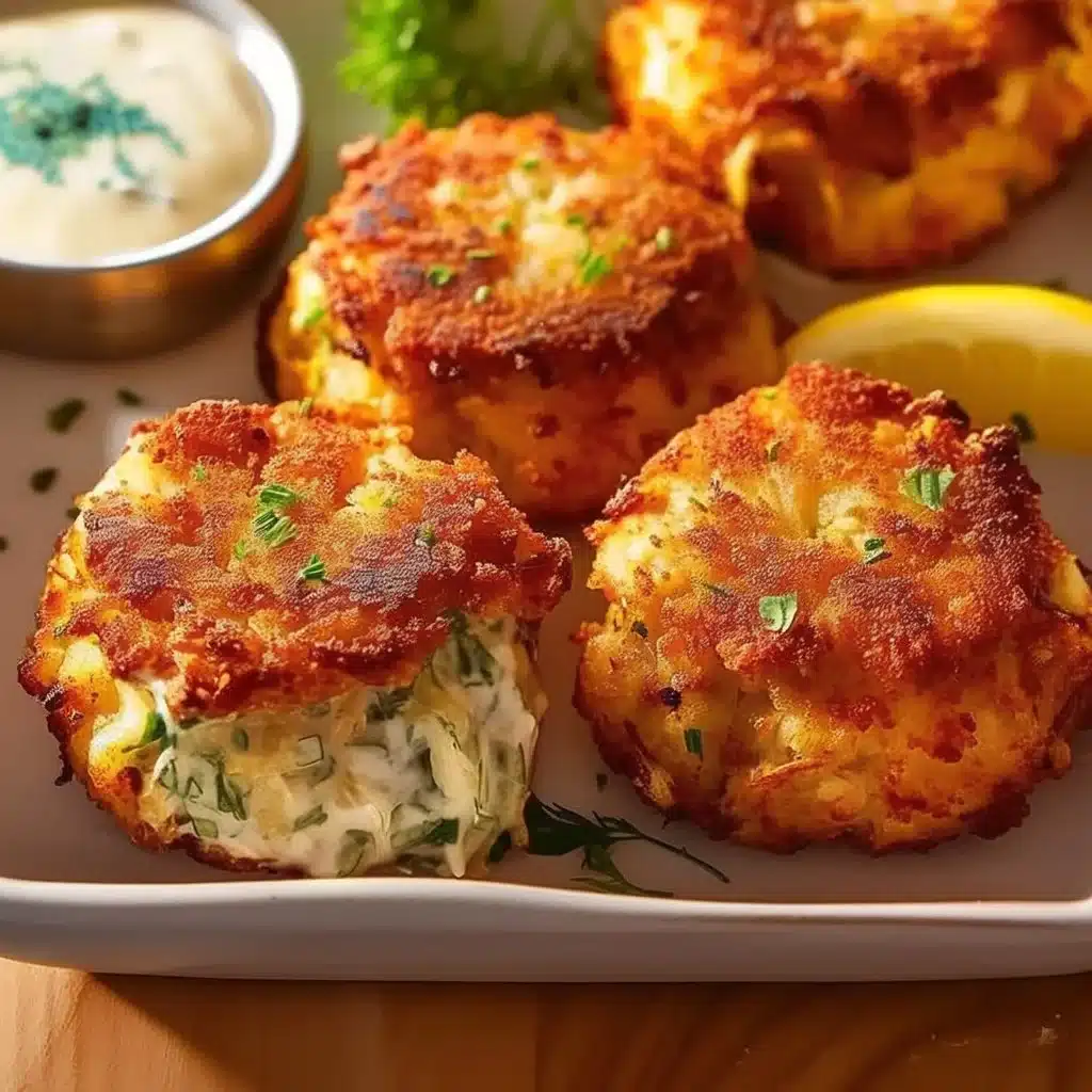 Delicious crispy crab cake bites served with lemon dill sauce