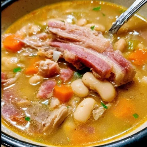 Crock Pot Ham Bone and Bean Soup filled with tender beans and ham.