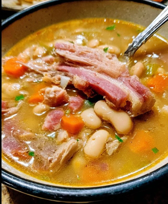 Crock Pot Ham Bone and Bean Soup filled with tender beans and ham.