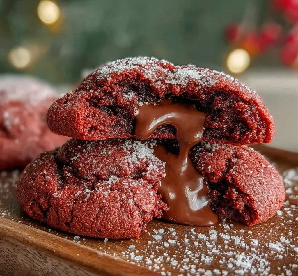 Decadent red velvet molten chocolate lava cookies on a plate