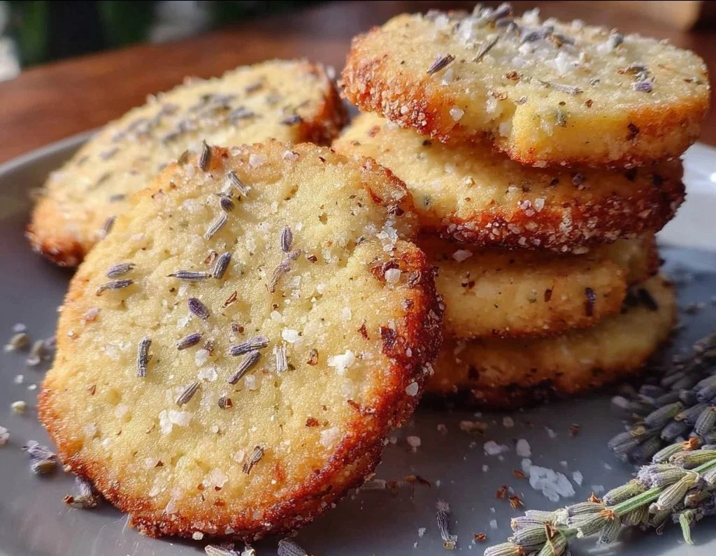 Delicate lemon lavender shortbread cookies on a white plate.