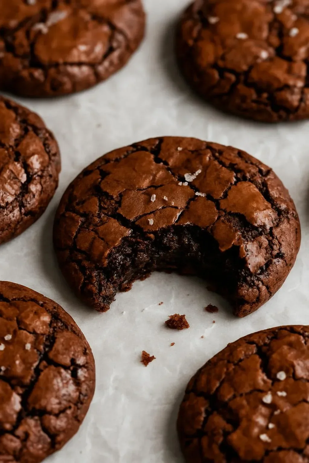 Gourmet brownie cookies displayed on a plate, showcasing rich chocolate texture.
