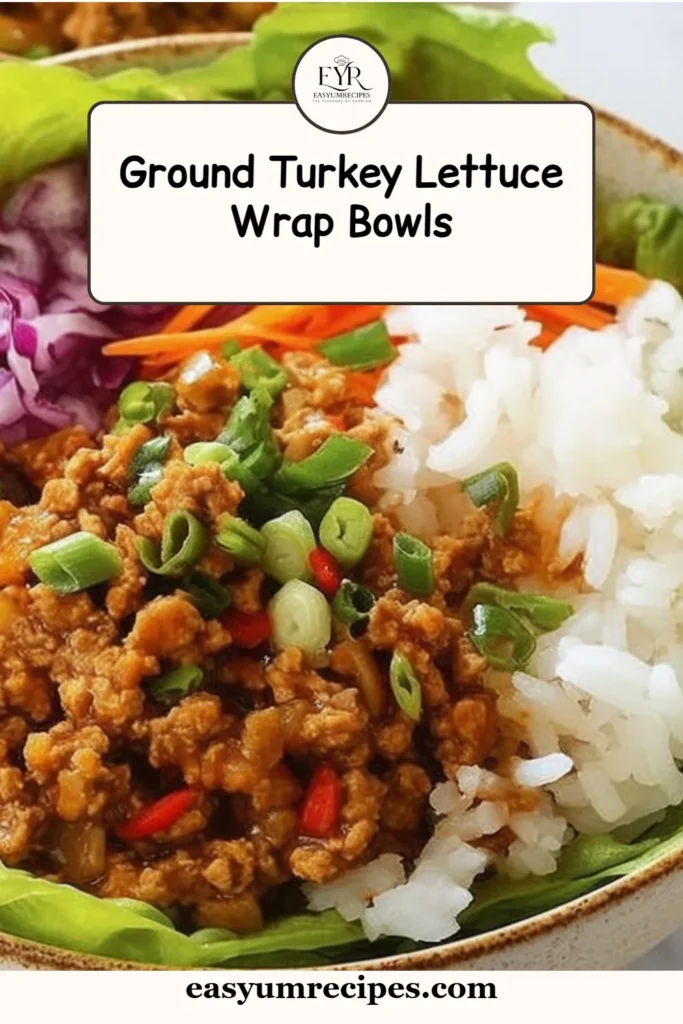 Healthy ground turkey lettuce wrap bowls with fresh vegetables and sauces.