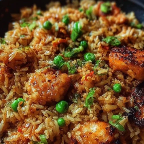 Delicious high protein crispy garlic chicken served over fried rice.