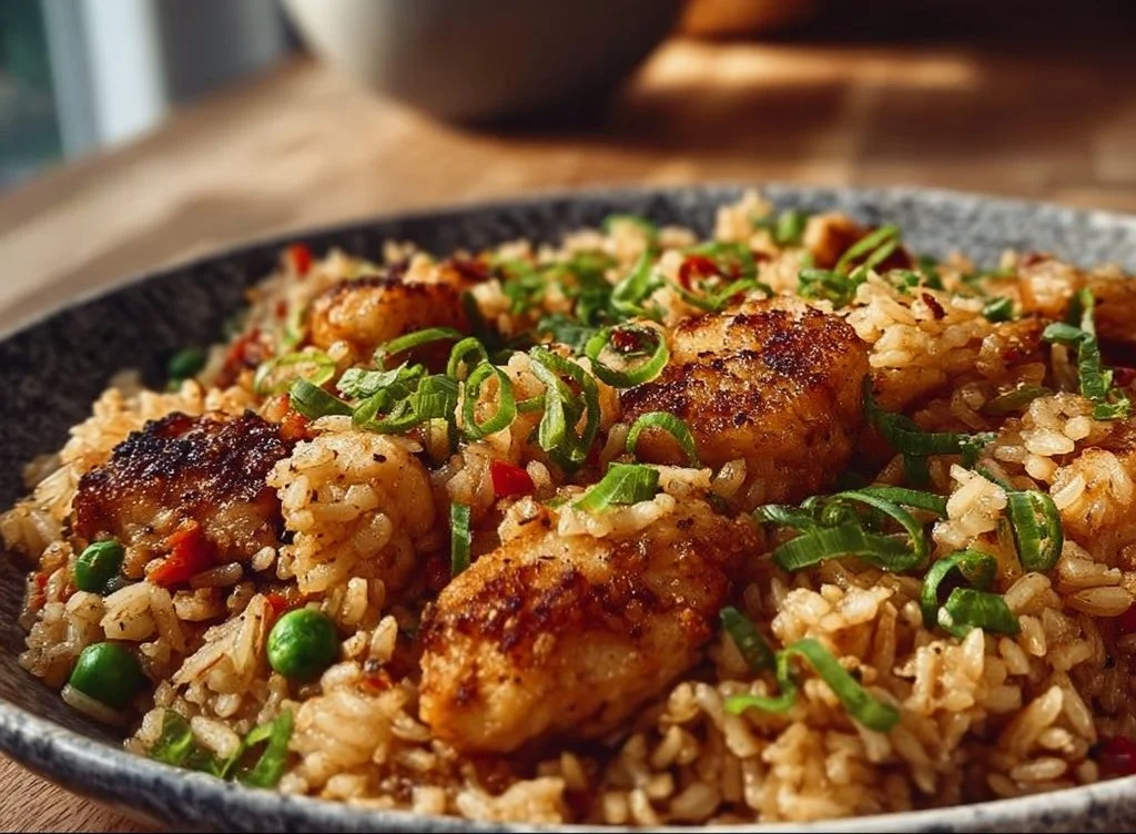 High Protein Crispy Garlic Chicken Fried Rice