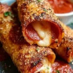 High protein pepperoni pizza rolls ready to eat, crispy and flavorful snack.