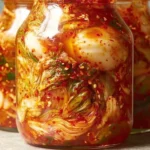 A bowl of homemade kimchi made with fresh vegetables and spices.