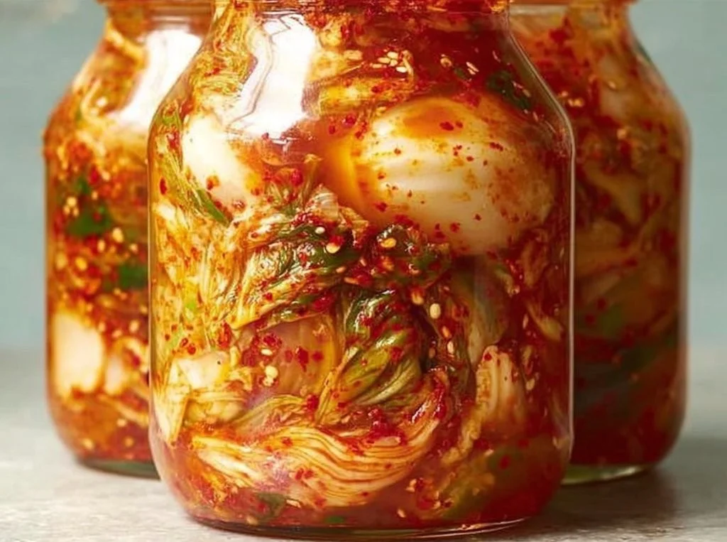 A bowl of homemade kimchi made with fresh vegetables and spices.