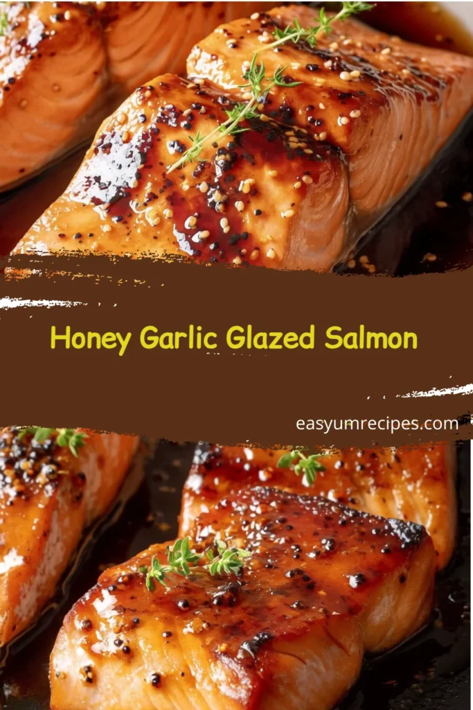 Honey garlic glazed salmon fillet on a plate with garnishes
