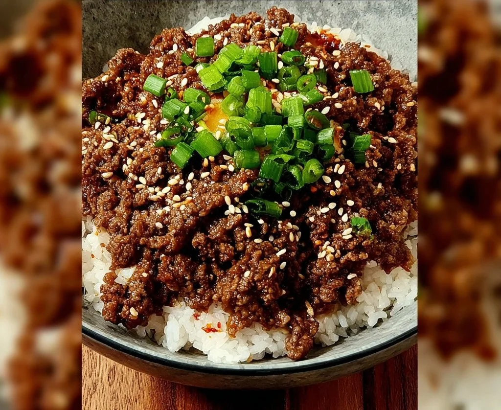 Delicious Korean ground beef bowl with rice and vegetables