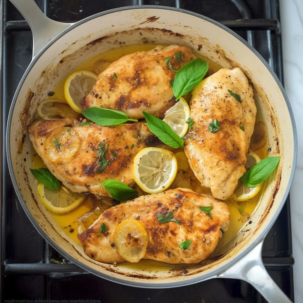 Delicious lemon pepper chicken garnished with fresh herbs