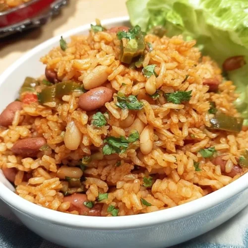 Delicious Mexican rice and beans served on a plate