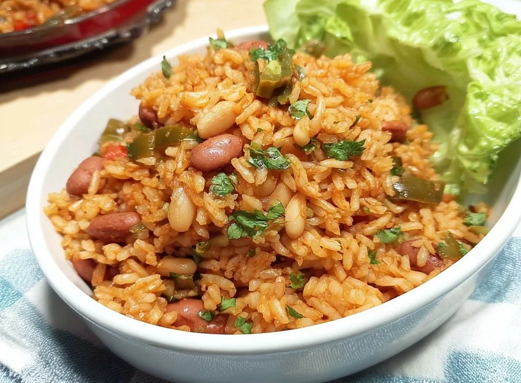 Delicious Mexican rice and beans served on a plate