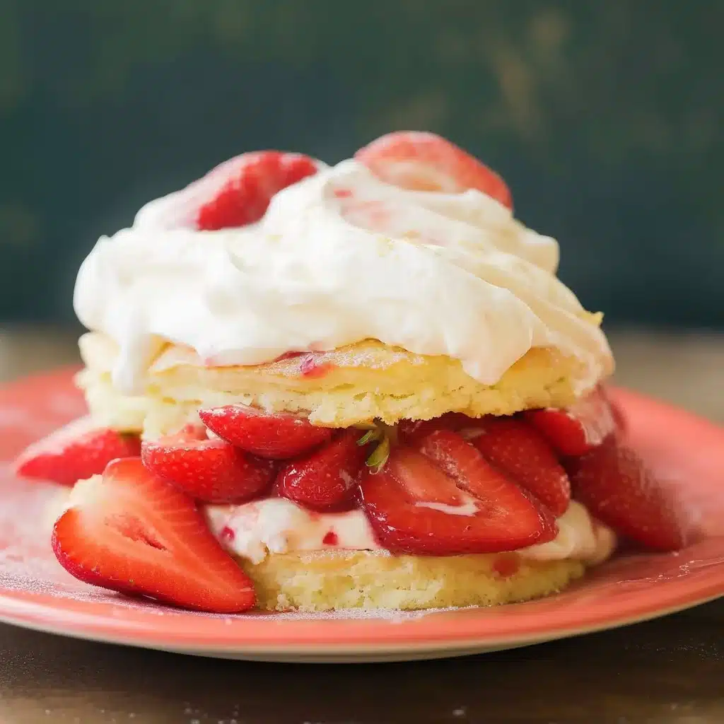 Old fashioned strawberry shortcake with whipped cream topping