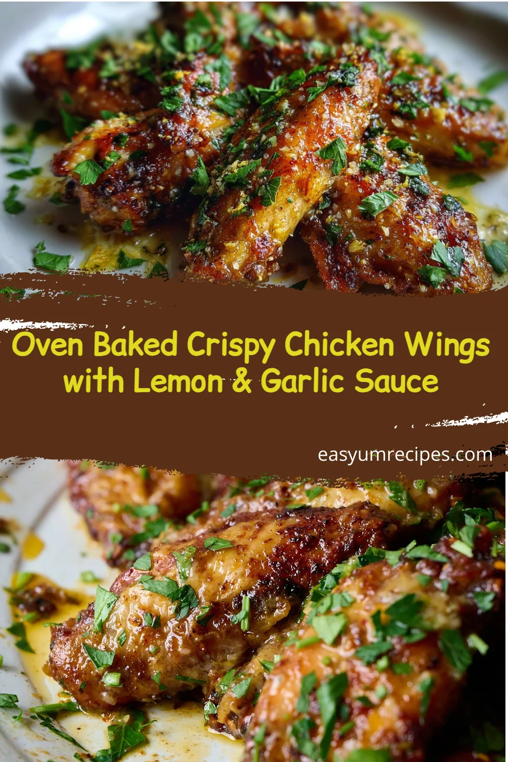 Oven Baked Crispy Chicken Wings with Lemon & Garlic Sauce