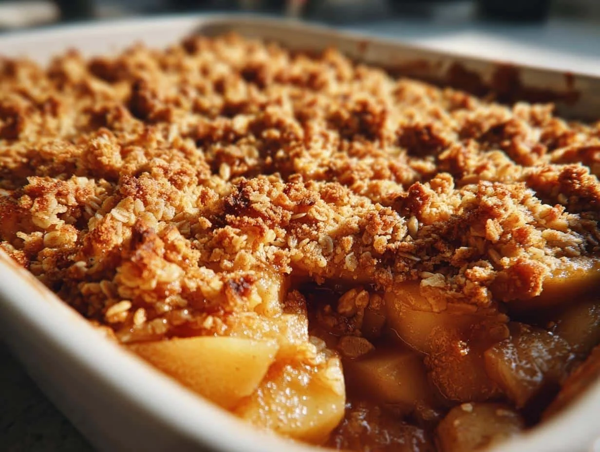Delicious Pioneer Woman apple crisp topped with crunchy oats and cinnamon.