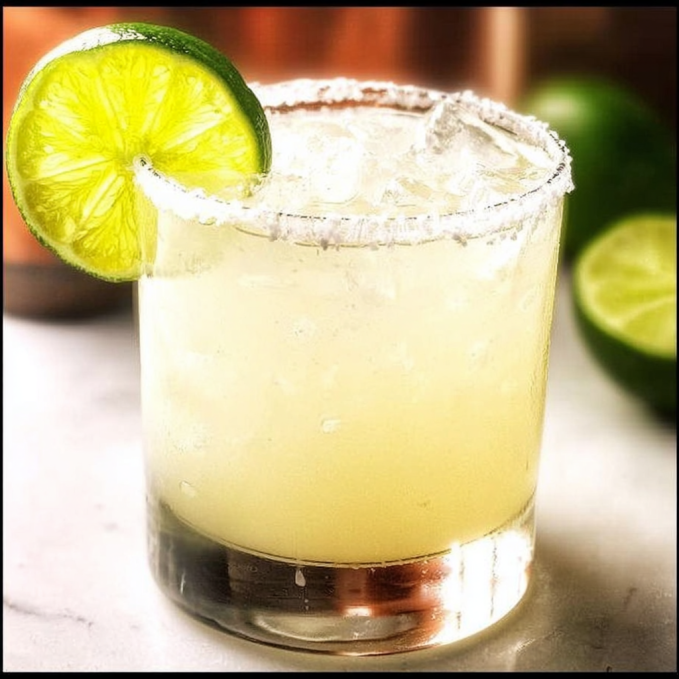 Refreshing Juicy Margarita with fresh lime and salt rim in a glass