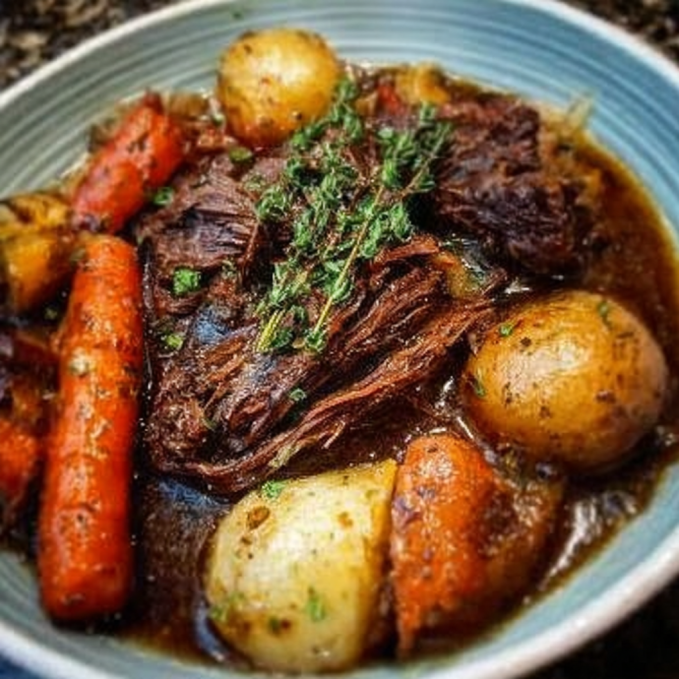 Delicious slow cooker pot roast served with vegetables