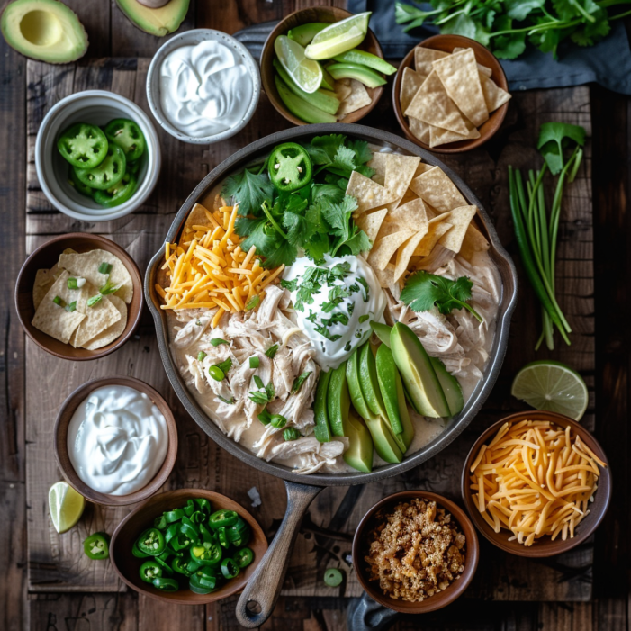 Delicious bowl of WHITE CHICKEN CHILI RECIPE -CORN topped with fresh herbs