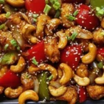 Delicious Sheet Pan Cashew Chicken served with vegetables and cashews