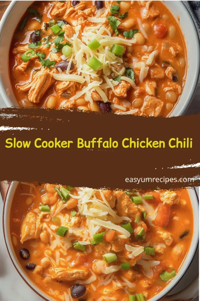 Bowl of Slow Cooker Buffalo Chicken Chili topped with green onions