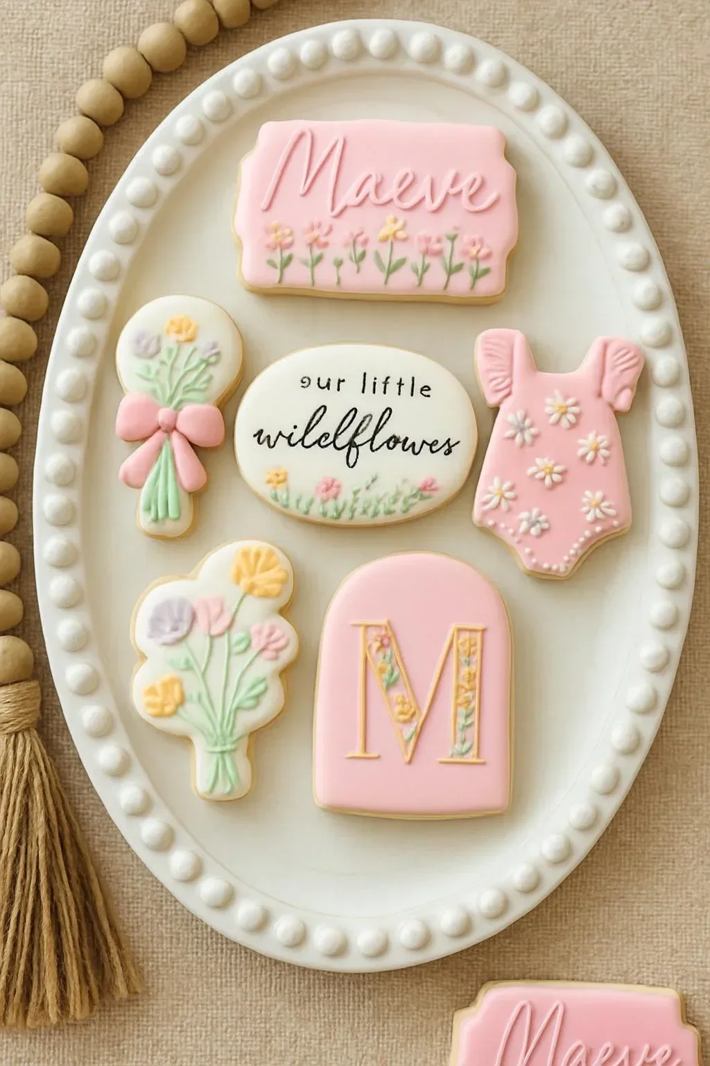 Beautifully decorated wildflower cookies by Southern Grace Cookie Co for baby showers
