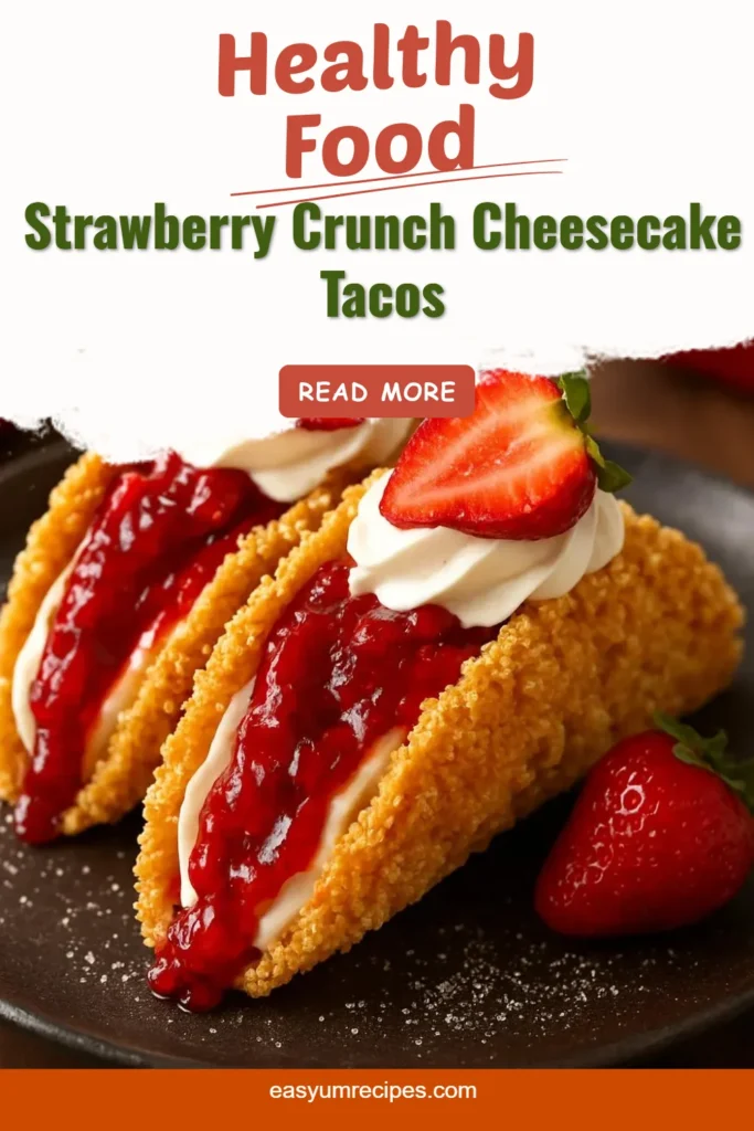 Strawberry Crunch Cheesecake Tacos featuring a crispy shell and creamy filling