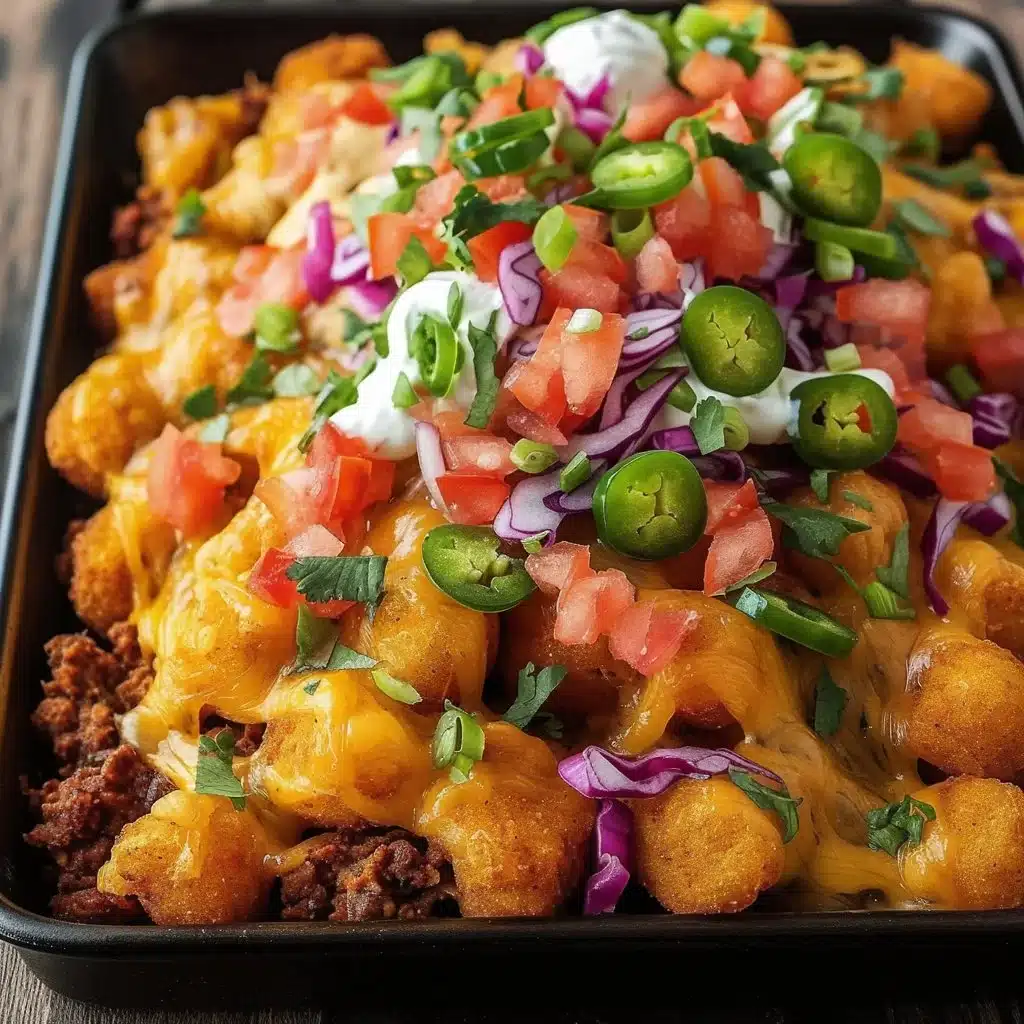 Delicious Sweet Potato Tater Tot Nachos served with toppings.