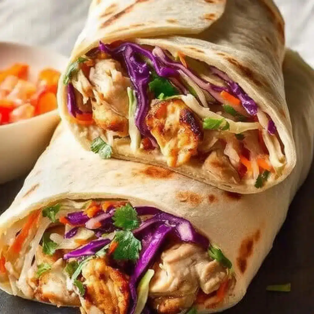 Thai Chicken Wrap with crunchy Asian slaw on a plate, garnished for presentation