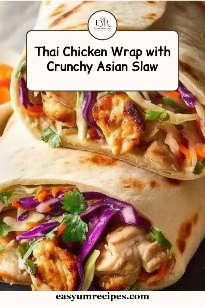 Thai Chicken Wrap with crunchy Asian slaw on a plate, garnished for presentation