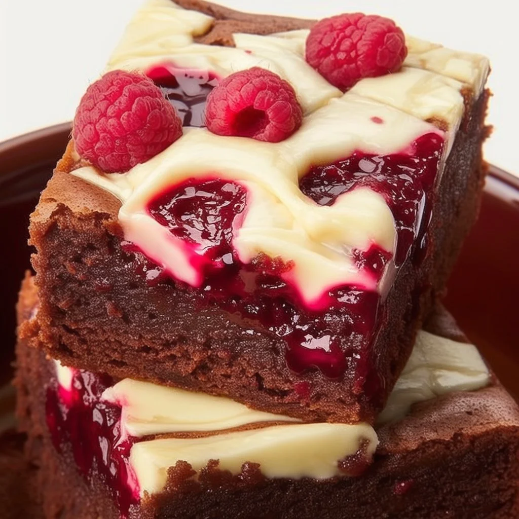 Delicious white chocolate raspberry swirl brownies sliced on a plate