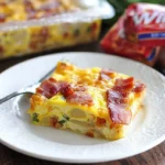 Bacon, Potato, and Egg Casserole served in a baking dish.