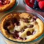 Delicious baked protein pancake bowls topped with fruits and syrup
