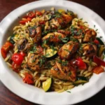 Balsamic Chicken served with Veggie Orzo for a delicious meal