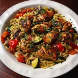 Balsamic Chicken served with Veggie Orzo for a delicious meal