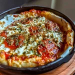 Healthy Cottage Cheese Pizza Bowl topped with fresh vegetables and herbs