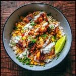 Easy Street Corn Chicken Rice Bowl with bright ingredients in a serving bowl.