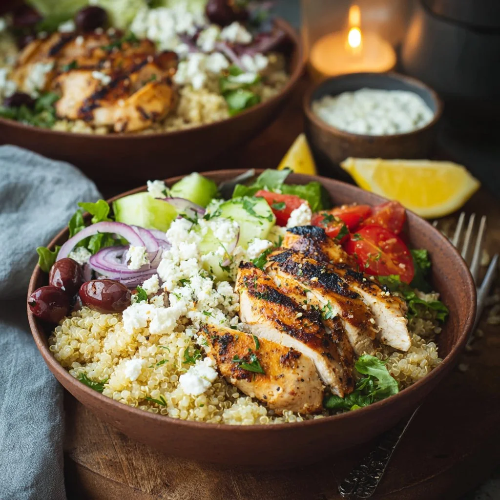 Grilled Greek Chicken Quinoa Bowls
