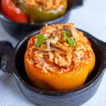 Delicious ground turkey stuffed bell peppers ready to serve