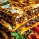 High protein beef quesadilla with beef and cheese filling