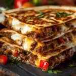 High protein beef quesadilla with beef and cheese filling