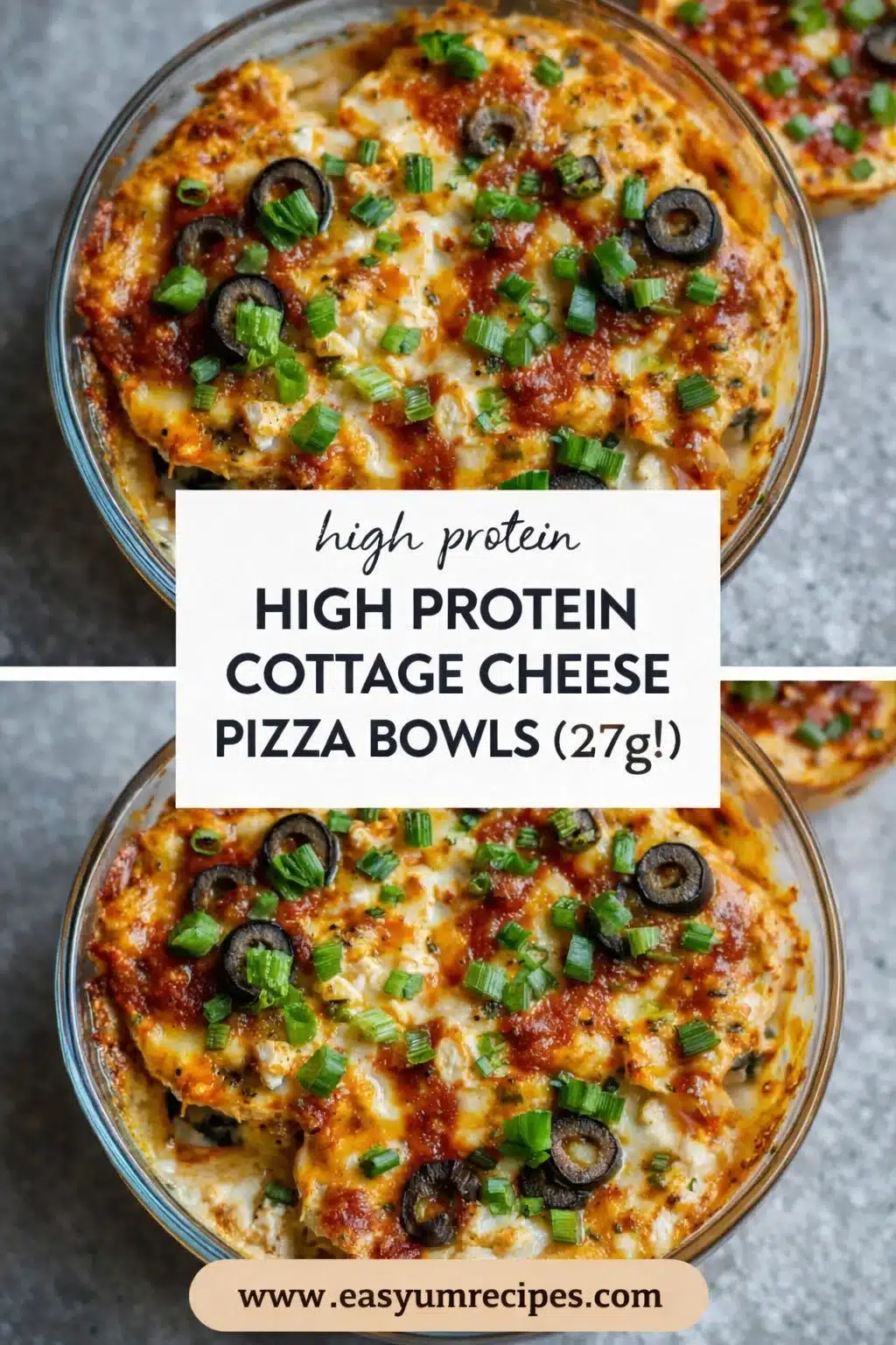 High protein cottage cheese pizza bowls packed with 27 grams of protein