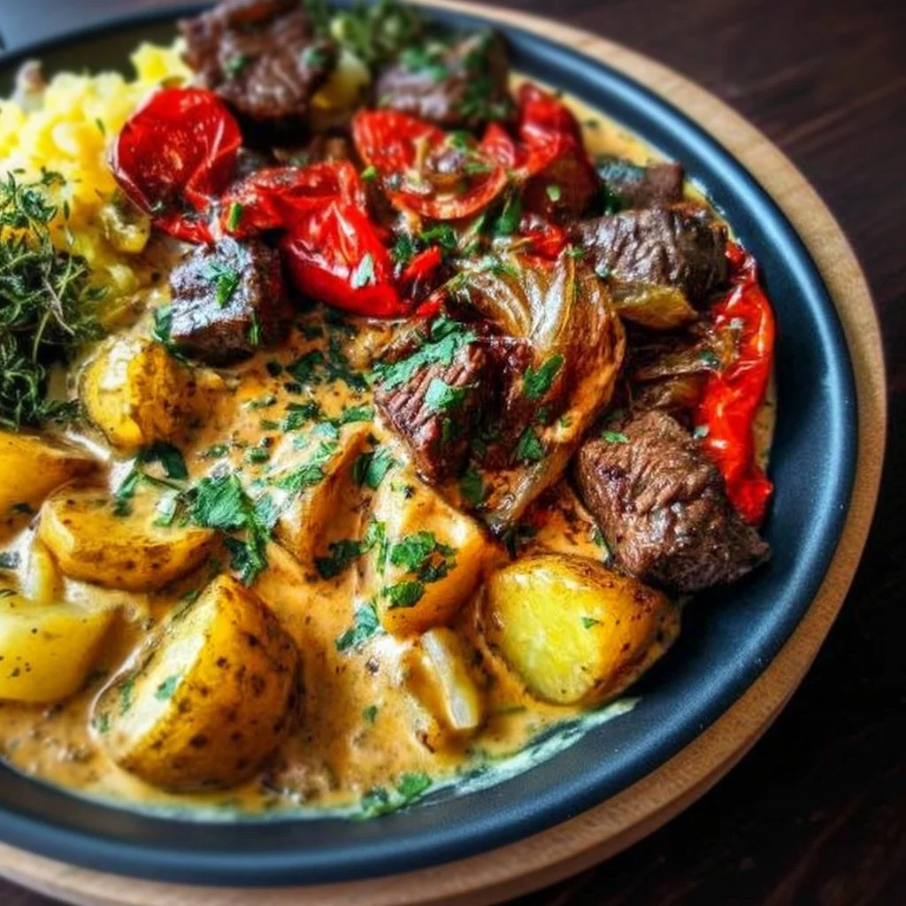 High protein creamy Chipotle steak potato meal prep in a bowl