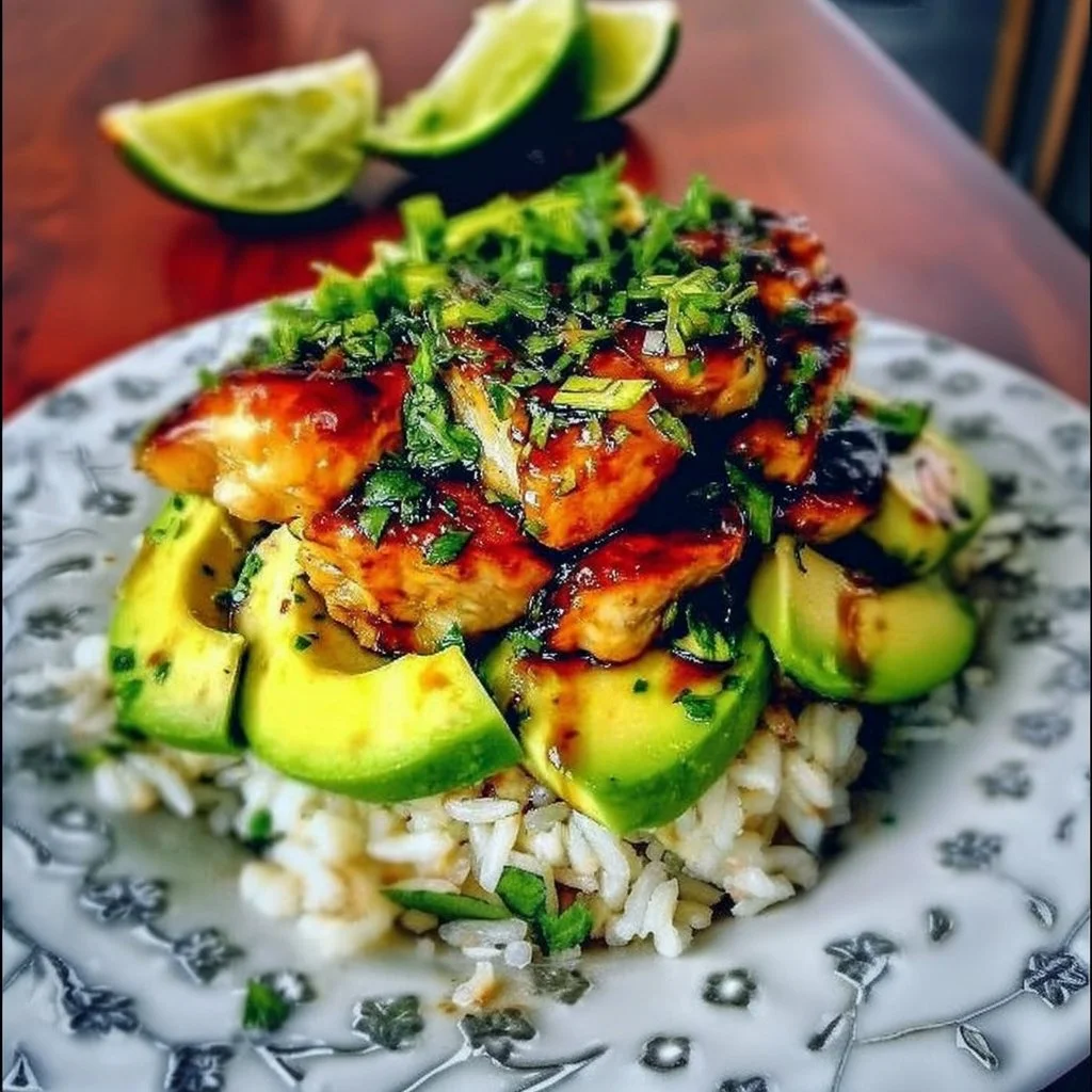 Honey Lime Chicken served with avocado rice for a healthy meal