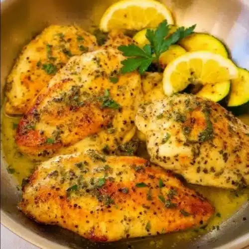 Lemon Pepper Chicken served with roasted zucchini and squash on a plate.